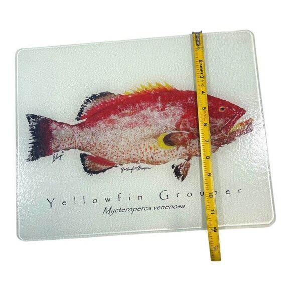Yellowfin Grouper Glass Cutting Board Mycteroperca Venenosa 12x14 Fisherman Gift - Picture 4 of 5